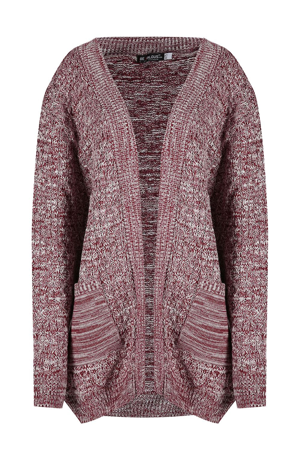 Womens Chunky Knitted Grandad Cardigan Ladies Baggy Boyfriend Open Pocket Jumper