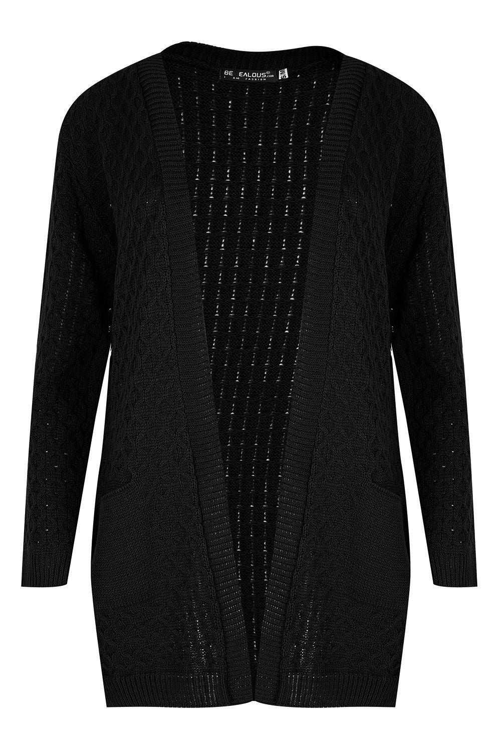 Womens Chunky Knitted Grandad Cardigan Ladies Baggy Boyfriend Open Pocket Jumper